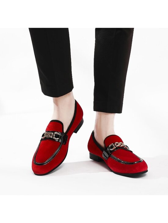 FQEQNQG Men Bright Red Velvet Loafers Penny Slip On Smoking Luxury Wedding Shoes main image 5